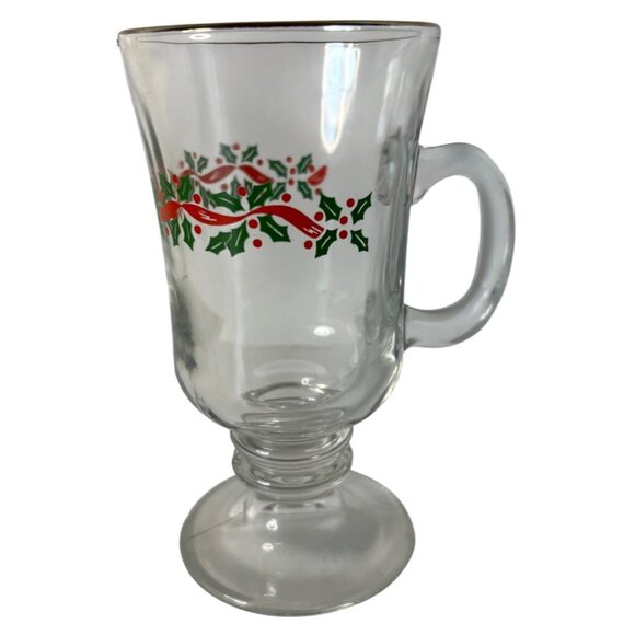 Vintage Libbey Holly Berry Gold Rim Christmas Footed Irish Coffee Eggnog Mug Cup - Picture 1 of 5